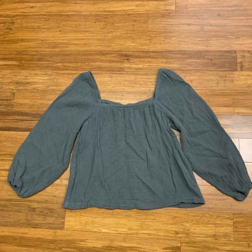 Cloth & Stone Gauze Blouse Womens Size Small Square Neck Long‎ Sleeve Top Green